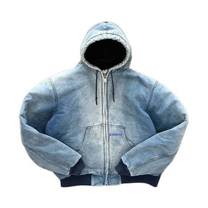 Sweats à capuche pour homme 100% coton 2025 Denim sweats à capuche avec fermeture éclair lourd coton hommes sweat à capuche surdimensionné Logo personnalisé dernière conception OEM - Product Image 3