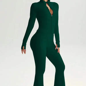 Body de Manga Larga Casual para Mujer, Ajuste Regular, Color Sólido, Conjunto de Gimnasio y Fitness, Transpirable, Ecológico, Ropa Deportiva, Mono de Yoga - Product Image 1