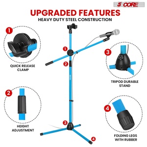 5 Core Mic Stand Floor Height Adjustable <b>Tripod</b> Microphone Stands w Extending Telescoping Boom Arm - Product Image 6