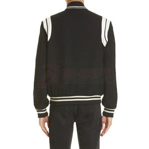 Ropa de calle Premium 90% lana 10% Poly logotipo bordado personalizado Negro hombres rayas Letterman College Bomber chaqueta de béisbol para hombres - Product Image 4
