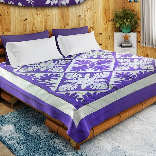 Purple & White - Hawaiian Sampler design QUILT TOP Applique Hawaiian matelassé couvre-lit été cool couette pour la décoration intérieure