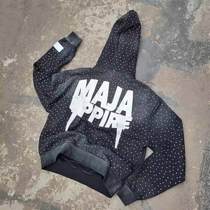 Vêtement de sport unisexe en molleton de coton délavé au soleil, broderie personnalisée, effet usé, avec strass sur toute la surface, vêtement de sport surdimensionné - Product Image 6