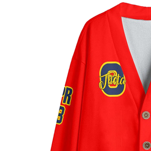 Custom Theta Fraternity/Sorority Collegiate Style <b>Red</b> <b>Cardigan</b> Thin Embroidered College Style <b>Red</b> Button-Up Jacket OutWear - Product Image 2