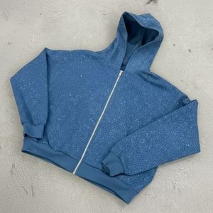 <b>Light</b> <b>Blue</b> Pullover Custom Logo Streetwear Rhinestone Hoodie Men Heavyweight 100% Cotton Winter Low MOQ 500 GSM - Product Image 3