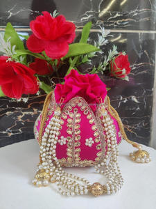 Nouvel arrivage superbe sac à main en relief imprimé multicolore Zardozi Work Bridal Evening Purse Women Traditional Potli String Purses - Product Image 6