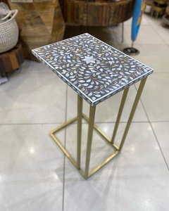 Mesa de centro con diseño de flores modernas, incrustaciones de madreperla con base de acabado de latón para sala de estar, muebles decorativos para el hogar - Product Image 3
