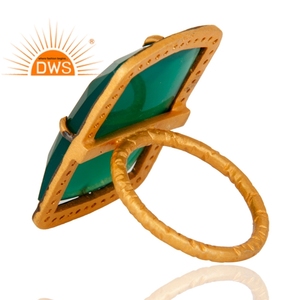 La mejor calidad de plata esterlina 18K chapado en oro Natural Cz y piedras preciosas de ónix verde anillo apilable Demi joyería fina para mujeres - Product Image 3