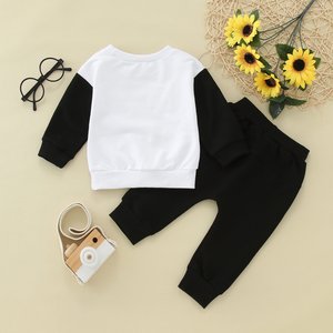 Latest Style <b>Black</b> and White Color Cotton Fleece Street Wear Long Sleeves Sweatshirts With Trouser - Product Image 2