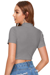 La última camiseta India exclusiva, Tops grises de punto a la moda para mujer, ropa regular cómoda, Tops cortos formales de Indian Boutique - Product Image 3