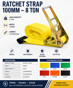 Sangle d'arrimage à cliquet en polyester haute résistance de 100 mm avec crochets plats, 12 m, 10 000 kg, vente en gros, exportation directe usine - Product Image 2
