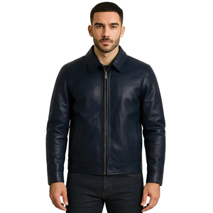 High Street Style Winter <b>Leather</b> <b>Jacket</b> Warm <b>Long</b> Sleeve Front Logo <b>Jacket</b> For Man with Solid Color <b>Leather</b> <b>Jacket</b> - Product Image 1