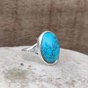 Handmade Oval <b>Turquoise</b> <b>Ring</b> 925 Sterling Silver Statement Jewelry - Product Image 2