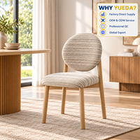 Chaise de salle à manger rembourrée à dossier rond avec tissu texturé, pieds aspect bois, assise rembourrée pour cuisine, restaurant, vente en gros, OEM, ODM