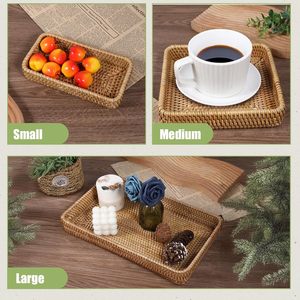 Juego de 3 bandejas rectangulares de ratán-Cestas de almacenamiento y servicio tejidas bohemias para organización decorativa | Tienphong Wholesale 2025 - Product Image 2
