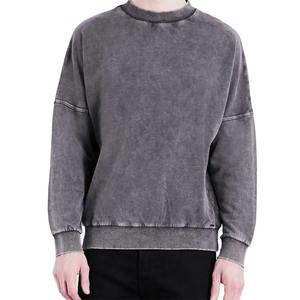 Vintage ras du cou pulls en gros logo personnalisé surdimensionné col rond en détresse pierre acide lavage sweat - Product Image 1