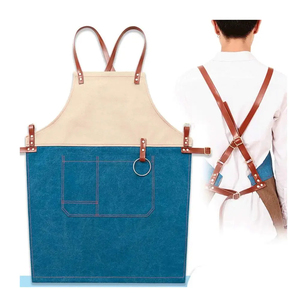 Custom Barber Hair Cutting <b>Apron</b> Cloth Jean and <b>Leather</b> <b>Apron</b> Men's <b>Leather</b> Barber <b>Apron</b> Canvas with <b>Leather</b> Straps - Product Image 2