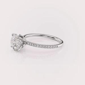 IGI Certified Round Cut Lab Grown Diamond Engagement Ring with Pave Band in <b>Solid</b> 925 Sterling <b>Silver</b> - Product Image 4