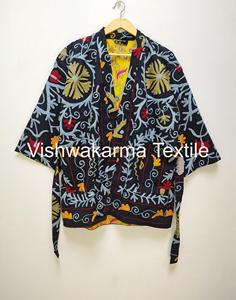 Veste d'hiver en coton Suzani faite à la main en Inde, vêtements pour femmes, col montant, tissu tissé, écologique, manteau court, coque en velours - Product Image 5