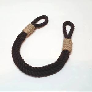 Brown Cotton <b>Curtain</b> Tieback with Jute Decor Optional Black Wrought Iron <b>Hook</b> - Product Image 3