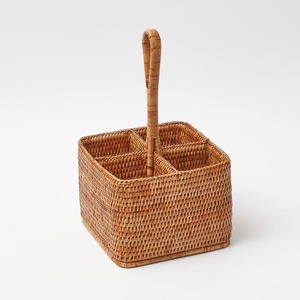 Cesta de Almacenamiento de Bambú Tejida a Mano con Asa, 4 Compartimentos, Rectangular, Minimalista, Bandeja para Accesorios de Bar - Product Image 1