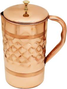 Vasos de cobre hechos a mano, jarras de 1,5 litros, jarras de agua beneficiosas Ayurveda con asas fáciles de llevar a la venta - Product Image 5