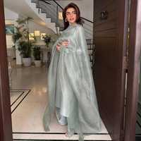 Kadın düzenli Fit Patiala Shalwar düğme kapatma çevre dostu gündelik giyim 3 parça pakistan Farshi hint Punjabi doğal