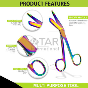 Ciseaux à pansements Lister 4,5 pouces, ciseaux en acier inoxydable de qualité supérieure, lames multicolores finition titane arc-en-ciel, instruments médicaux - Product Image 2