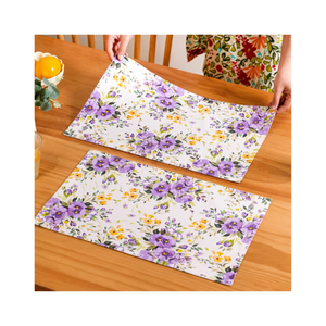 Mantel Individual Floral Morado Botánico con Diseño de Flores Dispersas 30x45 cm 110g Lavable Hecho en India - Product Image 1