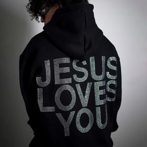 Sudadera con capucha unisex con diamantes de imitación, Sudadera con capucha de gran tamaño y peso pesado con logotipo personalizado, Sudadera con capucha de algodón personalizada para hombre - Product Image 4