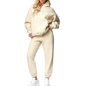 Alta calidad 2 uds mujer Casual sólido largo lavado polar chándal sudaderas Jogger pantalones cortos invierno - Product Image 1