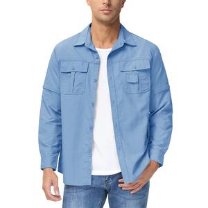 เสื้อใส่ทำงานคาร์โก้แขนยาวสำหรับผู้ชายเสื้อเดินป่าซาฟารีมีกระเป๋าเสื้อมีกระดุมแห้งเร็วฤดูร้อน - Product Image 6