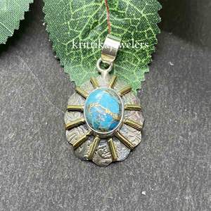 Colgantes y dijes de joyería fina de Plata de Ley 925, colgante de piedra preciosa turquesa de corte ovalado Natural con joyería al por mayor de latón - Product Image 1