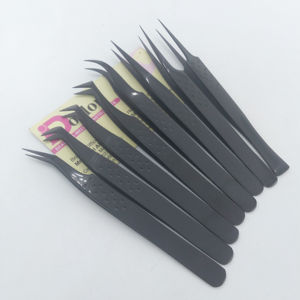 Pinzas de pestañas de plasma negro mate de calidad duradera, pinzas de belleza de extensión de pestañas personalizadas con logotipo personalizado de acero inoxidable - Product Image 1