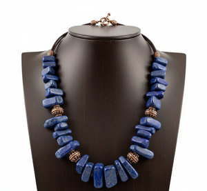 Collier pour femme en argent tibétain plaqué or de 20 pouces avec perles en lapis-lazuli et labradorite naturelles, cadeau tendance - Product Image 3