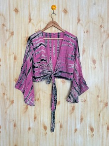 Blusa Bohemia de seda gitana Vintage Flare manga Wrap Top Hippie mujer seda Up ciclo Top fiesta para regalo campana mangas blusa Top - Product Image 5