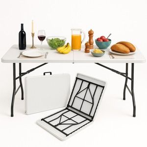 Tavolo rettangolare pieghevole 180x74x74 cm resistente bianco HDPE plastica per la ristorazione giardino campeggio all'aperto - Product Image 1