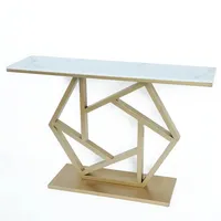 Mesa Consola de Metal Dorado de Lujo con Tapa de Mármol, Mesa de Acento Moderna para Sala de Estar, Dormitorio, Hotel, Decoración del Hogar, Ecológica
