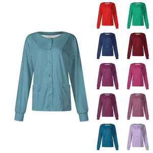 Venta al por mayor de manga larga enfermera chaqueta abrigo ligero Color sólido médico Scrub Top Hospital ropa de trabajo Scrub enfermera - Product Image 1