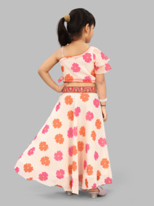 Shoryam - Lehenga Choli de Organza de Poliéster con Estampado Floral Rosa de Lujo para Niñas |   Vestido Étnico Largo de Diseño Contemporáneo para Fiesta - Product Image 4