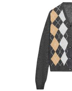 Cárdigan de Punto Argyle Gris, Blanco y Amarillo para Hombre con Tela Suave y Cálida, Patrón Clásico de Diamantes, Suéter de Invierno, Estilo Casual y Elegante - Product Image 2