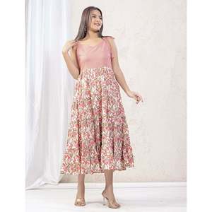 Vestido Boho de Algodón Estampado Jaal Blanco y Rosa con Tirantes, Talla XS, Natural, Transpirable, Sostenible, Casual, Largo hasta el Suelo - Product Image 5