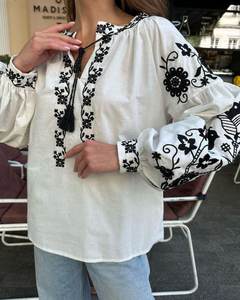 Modern kadın Boho Chic artı boyutu üst beyaz işlemeli Vyshyvanka tatlı köylü bluz dantel doğal mükemmel hediye onun için - Product Image 3