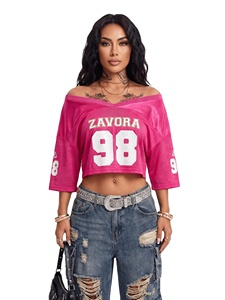 Maillot de football américain rose vif tendance pour homme, coupe courte, en maille respirante, manches courtes, style streetwear unisexe, OEM/ODM - Product Image 3