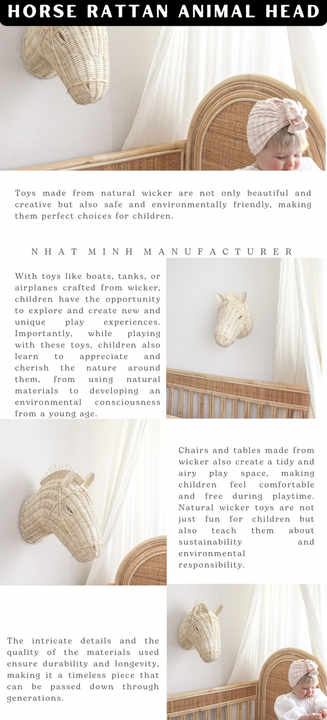 High Quality Handmade Horse Rattan Animal Head Wall Decorations Good Price for Wholesale Natural Rattan Chair Material