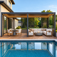 Pergola extérieure imperméable avec toit à lamelles, pergola bioclimatique en aluminium pour jardin avec fenêtres à lamelles réglables et éclairage par ventilateur de plafond