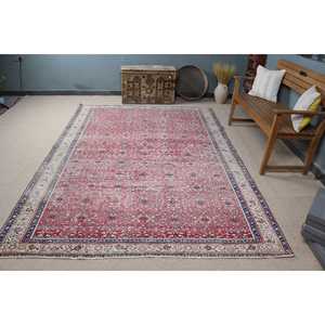 Vintage Large Rug, 6.4x9.4 ft Turkish Rug, <b>Red</b> <b>Wool</b> Rug - Product Image 3