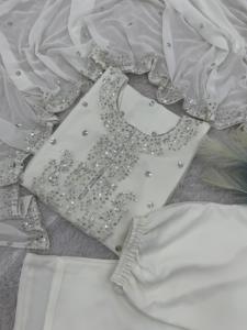 Traje Tradicional Étnico Indio de Diseñador Pakistaní, Salwar Kurta Dupatta Sharara Top Palazzo, Hecho de Poliéster - Product Image 3