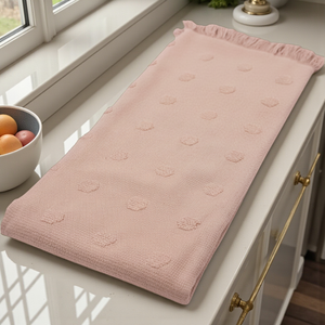 Juego de 3 Toallas de Cocina Tejidas de Lujo, 100% Algodón, con Flecos, Dobby, Oeko-Tex, Sostenibles, Color Rosa, de Secado Rápido, con Logotipo Personalizado - Product Image 1