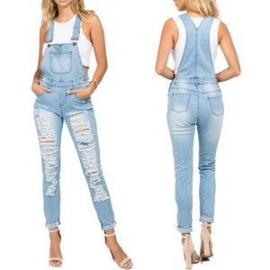 High Waist Women's Denim <b>Overalls</b> Skinny Fit Distressed Ripped Cotton Jumpsuit Casual Summer Style - Product Image 5