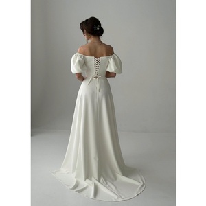 Vestido de novia línea A color marfil con mangas - Product Image 2